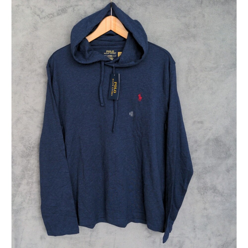 NWT Polo Ralph Lauren Hooded T-Shirt Mens Medium Blue Pony Classic Jersey
